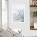 Pastel California Beach Print. Surfers and Ocean Waves by Wall Art Set