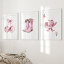 Cowgirl Hat and Boots Wall Art Pink Poster Set by Wall Art Set