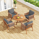 Patio Acacia Wood Chair Set of 2 with Woven Rope Armrests and Seat Back Cushions for Backyard by LJGDeals