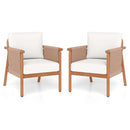 Patio Acacia Wood Chair Set of 2 with Woven Rope Armrests and Seat Back Cushions for Backyard by LJGDeals