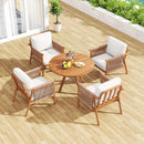 Patio Acacia Wood Chair Set of 2 with Woven Rope Armrests and Seat Back Cushions for Backyard by LJGDeals