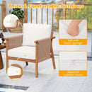 Patio Acacia Wood Chair Set of 2 with Woven Rope Armrests and Seat Back Cushions for Backyard by LJGDeals