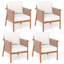 Patio Acacia Wood Chair Set of 4 with Woven Rope Armrests and Seat Back Cushions for Backyard by DirectDeals