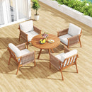 Patio Acacia Wood Chair Set of 4 with Woven Rope Armrests and Seat Back Cushions for Backyard by DirectDeals