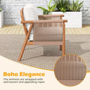 Patio Acacia Wood Chair Set of 4 with Woven Rope Armrests and Seat Back Cushions for Backyard by LJGDeals