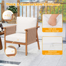 Patio Acacia Wood Chair Set of 4 with Woven Rope Armrests and Seat Back Cushions for Backyard by DirectDeals