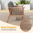Patio Acacia Wood Chair Set of 4 with Woven Rope Armrests and Seat Back Cushions for Backyard by DirectDeals