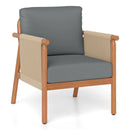 Patio Acacia Wood Chair with Woven Rope Armrests and Seat Back Cushions for Backyard by LJGDeals