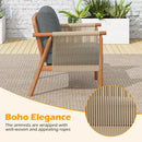 Patio Acacia Wood Chair with Woven Rope Armrests and Seat Back Cushions for Backyard by LJGDeals