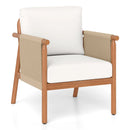 Patio Acacia Wood Chair with Woven Rope Armrests and Seat Back Cushions for Backyard by LJGDeals