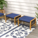 Patio Acacia Wood Ottomans with Cushions and Versatile Rattan Woven Footstools-Navy by LJGDeals