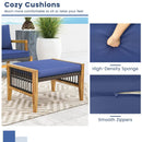 Patio Acacia Wood Ottomans with Cushions and Versatile Rattan Woven Footstools-Navy by DirectDeals