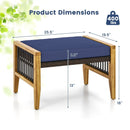 Patio Acacia Wood Ottomans with Cushions and Versatile Rattan Woven Footstools-Navy by LJGDeals