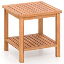Patio Acacia Wood Side Table with Slatted Tabletop and Storage Shelf