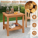 Patio Acacia Wood Side Table with Slatted Tabletop and Storage Shelf by LJGDeals