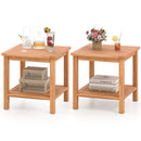 Patio Acacia Wood Side Table Set of 2 with Slatted Tabletop and Storage Shelf by LJGDeals