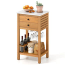 Patio Acacia Wood Storage Cabinet Patio Buffet Cabinet Bar Table with Faux Marble Countertop by LJGDeals