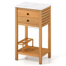 Patio Acacia Wood Storage Cabinet Patio Buffet Cabinet Bar Table with Faux Marble Countertop by LJGDeals