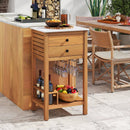 Patio Acacia Wood Storage Cabinet Patio Buffet Cabinet Bar Table with Faux Marble Countertop by LJGDeals
