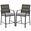 Patio Bar Stools Set of 2 Counter Height Rattan Bar Chairs with Armrest-Grey by LJGDeals