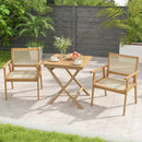 27.5 Inch Indonesia Teak Patio Bistro Table with Slatted Tabletop and Sturdy Wood Frame by LJGDeals