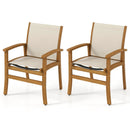 Patio Chairs Set of 2 Acacia Wood Armchairs with Breathable Fabric Back and Seat by LJGDeals