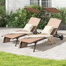 Patio Heavy-Duty Adjustable Chaise Lounge Chair with Canopy Cup holder and Wheels-Brown by LJGDeals