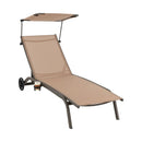 Patio Heavy-Duty Adjustable Chaise Lounge Chair with Canopy Cup holder and Wheels-Brown by LJGDeals