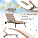 Patio Heavy-Duty Adjustable Chaise Lounge Chair with Canopy Cup holder and Wheels-Brown by LJGDeals