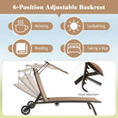 Patio Heavy-Duty Adjustable Chaise Lounge Chair with Canopy Cup holder and Wheels-Brown by LJGDeals