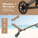 Patio Heavy-Duty Adjustable Chaise Lounge Chair with Canopy Cup holder and Wheels-Brown by LJGDeals