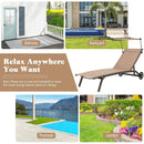 Patio Heavy-Duty Adjustable Chaise Lounge Chair with Canopy Cup holder and Wheels-Brown by LJGDeals