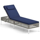 Patio Chaise Lounge Chair with 6-Level Adjustable Backrest and Headrest for Poolside-Navy by LJGDeals