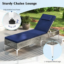 Patio Chaise Lounge Chair with 6-Level Adjustable Backrest and Headrest for Poolside-Navy by LJGDeals