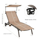 Patio Heavy-Duty Adjustable Chaise Lounge Chair with Canopy Cup holder and Wheels-Brown by LJGDeals