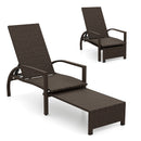 Patio Chaise Lounge Outdoor Rattan Lounge Chair with Retractable Ottoman