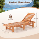 Patio Chaise Lounge Chair Solid Wood Slatted Recliner with Adjustable Backrest by DirectDeals