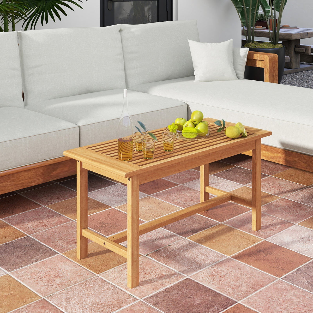 Patio Coffee Table 36 Inch Rectangular Outside Side Table with Slatted Tabletop, photo 2 of 8