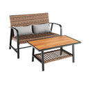 2 Pieces Patio Rattan Coffee Table Set with Shelf and Quick Dry Cushion by LJGDeals
