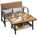 2 Pieces Patio Rattan Coffee Table Set with Shelf and Quick Dry Cushion by DirectDeals