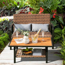 2 Pieces Patio Rattan Coffee Table Set with Shelf and Quick Dry Cushion by LJGDeals