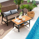 2 Pieces Patio Rattan Coffee Table Set with Shelf and Quick Dry Cushion by LJGDeals