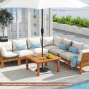 Patio Coffee Table with Umbrella Hole and Teak Oil Finish by LJGDeals