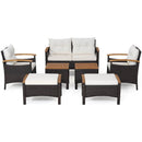 7 Piece Rattan Patio Sofa Set with Acacia Wood Tabletop and Armrests by LJGDeals