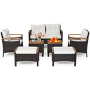 7 Piece Rattan Patio Sofa Set with Acacia Wood Tabletop and Armrests by LJGDeals