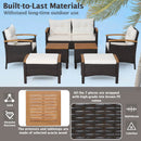7 Piece Rattan Patio Sofa Set with Acacia Wood Tabletop and Armrests by LJGDeals