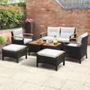 7 Piece Rattan Patio Sofa Set with Acacia Wood Tabletop and Armrests by LJGDeals