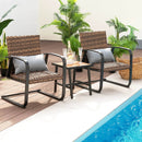 3 Pieces Patio Rattan Conversation Set with Quick Dry Lumbar Pillows by LJGDeals
