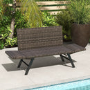 Patio Convertible Sofa for 2 Quick Dry Foam Padded Rattan with Armrests-Gray by LJGDeals