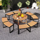 Patio Curved Bench with Slatted Seat and Metal Legs by LJGDeals